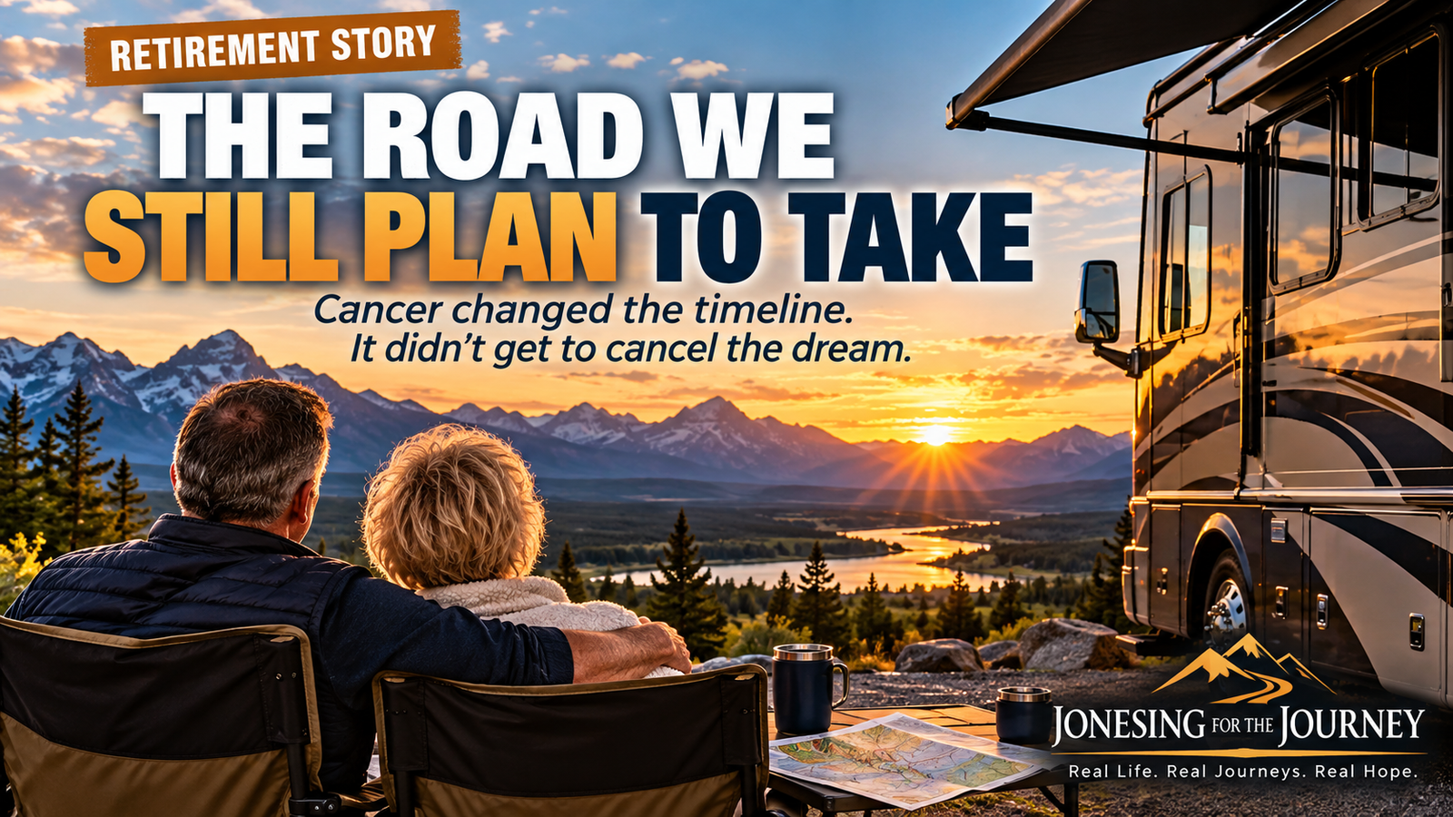 Mike and Sue looking toward a motorhome and open road for the JFTJ Retirement Story The Road We Still Plan to Take.